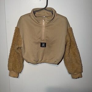 Beige Fleece 1/2 Zip Sweatshirt High Neck Kids Size 6Y